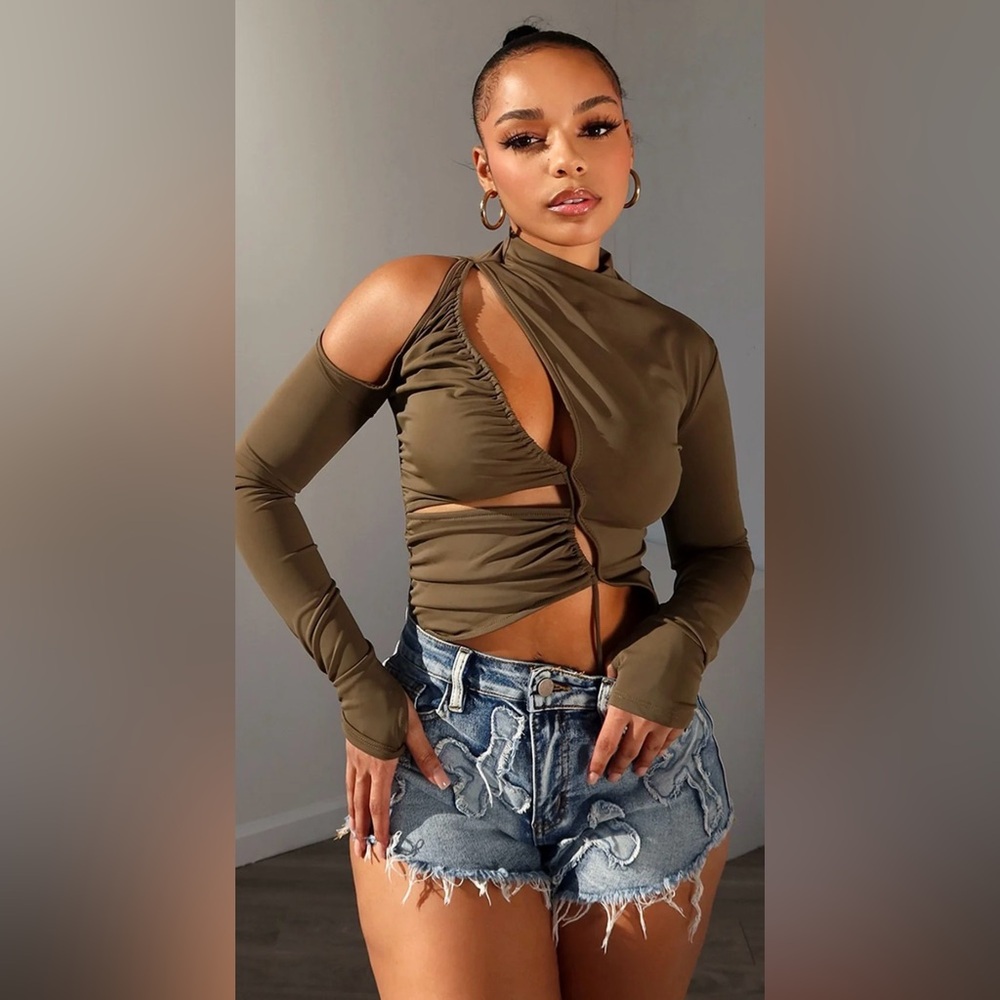 Asymmetrical Brown Long Sleeve Bodysuit
